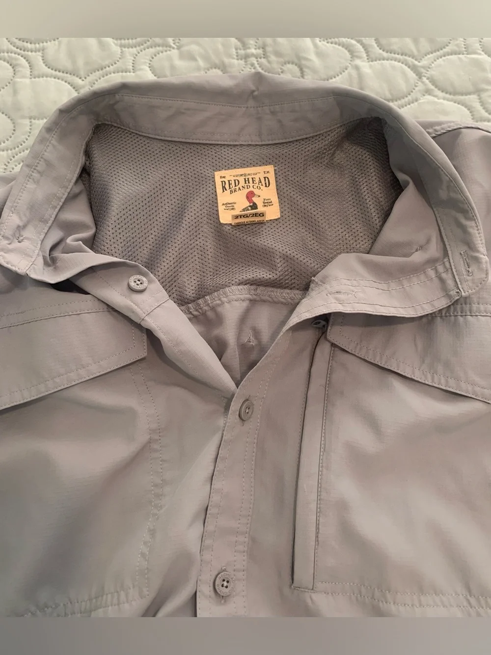 RedHead Gray Ripstop Fishing Camp Shirt Mens 2XL Vent Back Short Sleeve Utility